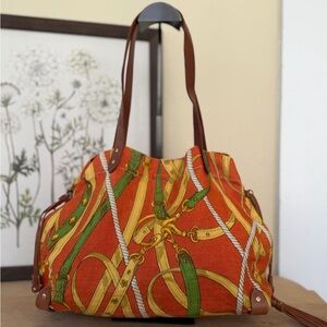 Miu Miu Orange and Green Shoulder Bag with Ruched Design